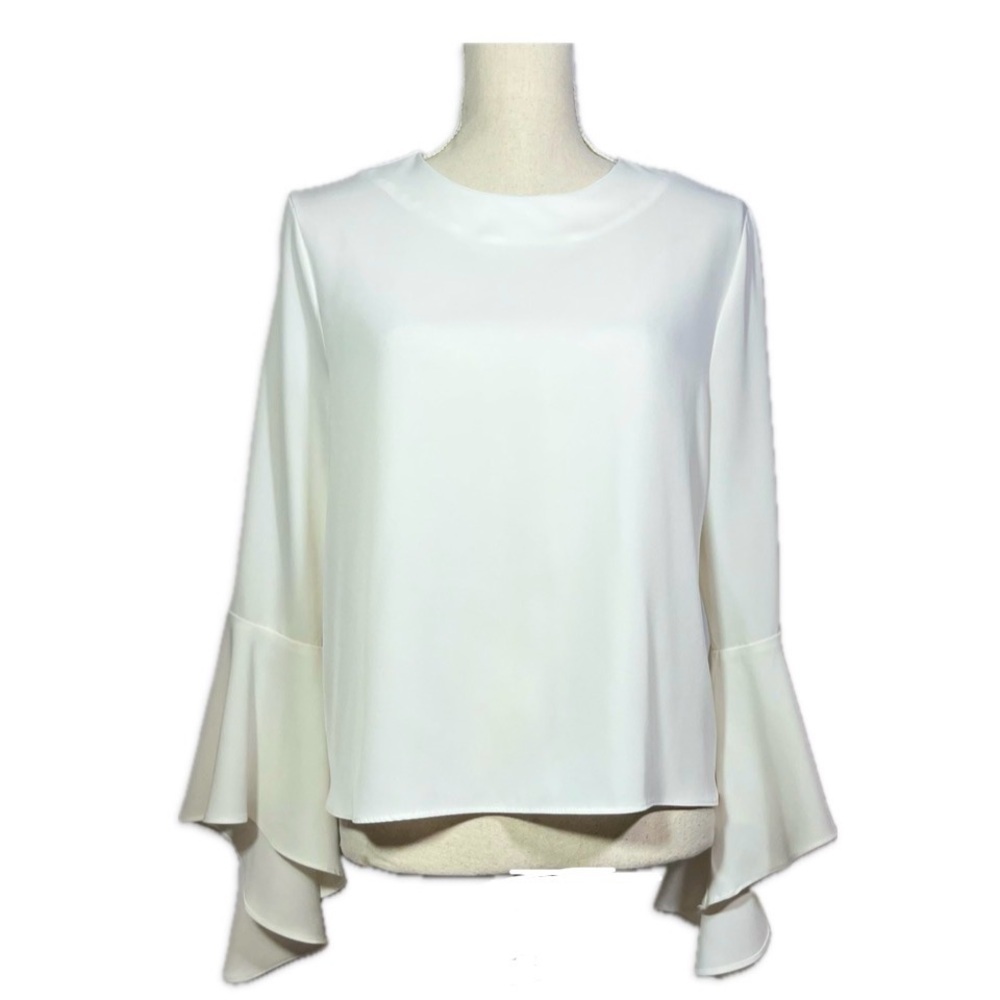 Catherine Malandrino Ivory Crop Blouse Size 6 Tulip Sleeve Button Back Top